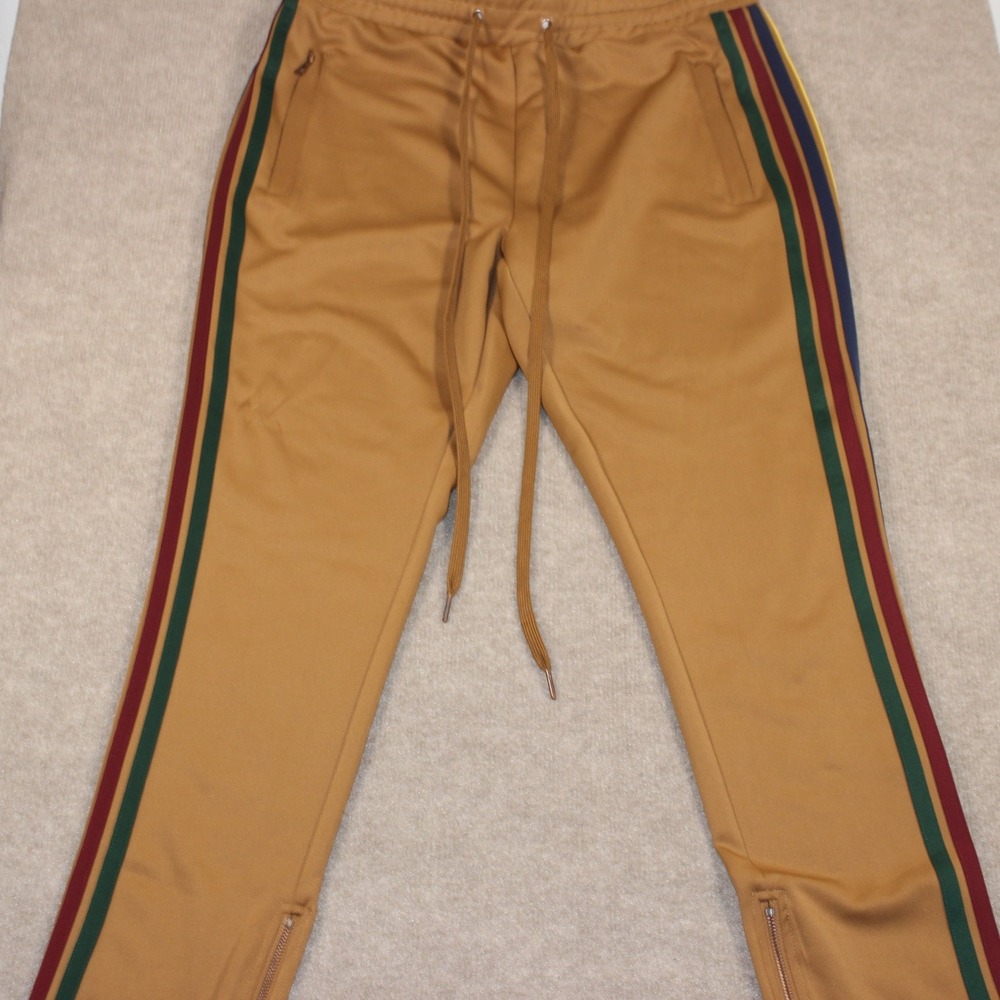 Makobi Mens XL Tracksuit Set Tan Camel Multi Color Stripe Zip Jacket Pants M2757 - Picture 11 of 16